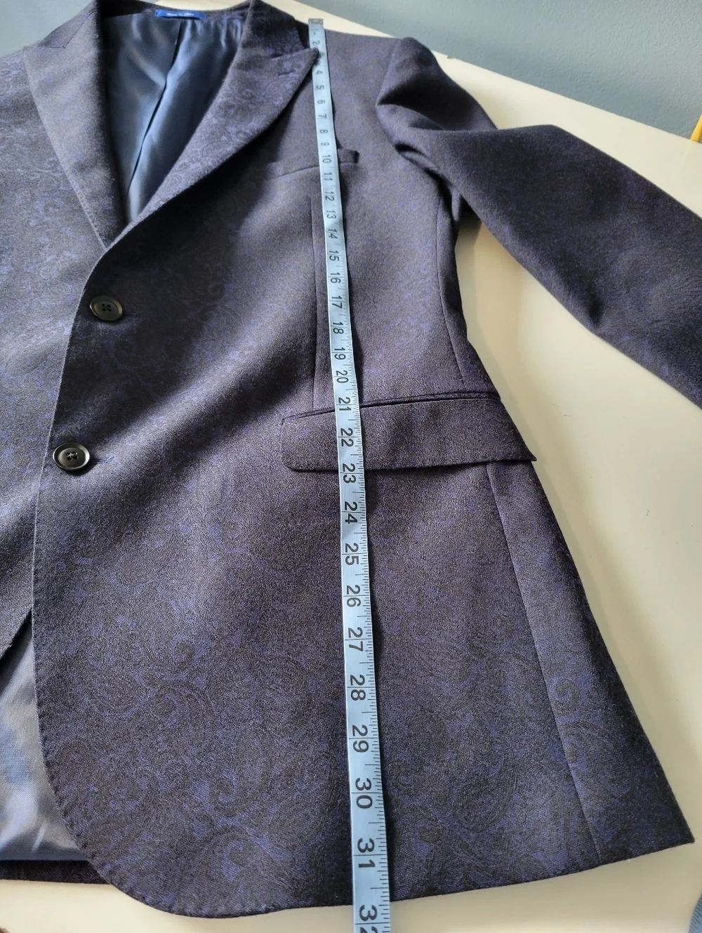 Paul Betenly Mens Wool Cashmere Paisley Blazer Blue Navy 46L